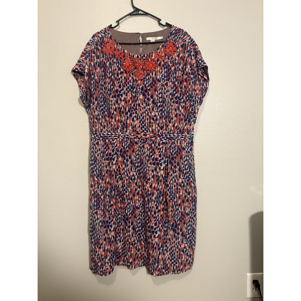 Boden Cara Dress Jeweled Floral Collar 16L Abstract Preppy Polished Classic